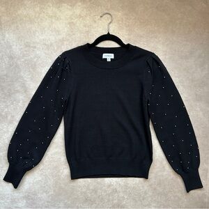 NWOT Evereve Elegant Black Crewneck Sweater Studded Balloon Sleeves XS